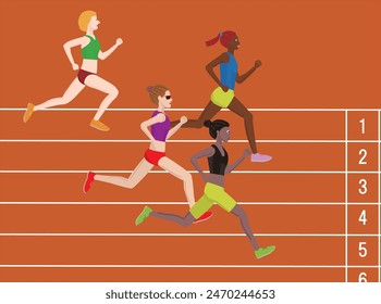 This is an illustration of a women's sprint race in track and field. 