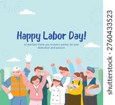 This is an illustration of workers looking happy on Labor Day.