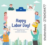 This is an illustration of workers looking happy on Labor Day.
