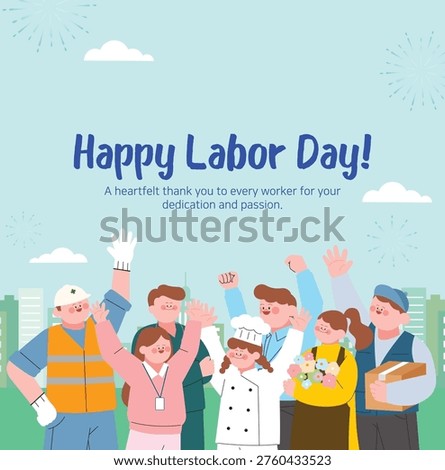 This is an illustration of workers looking happy on Labor Day.
