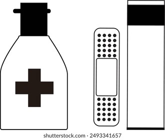 This is an illustration of a wound self-care set (antiseptic and bandage).