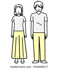 This is an illustration of a young couple standing.