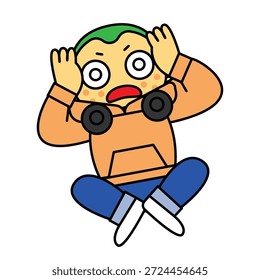 Esta es una ilustración de un joven sosteniendo su cabeza con una expresión ansiosa.