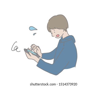 This is an illustration of a young man operating a smartphone. Easy to design with simple taste.