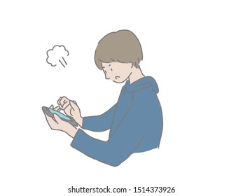 This is an illustration of a young man operating a smartphone. Easy to design with simple taste.