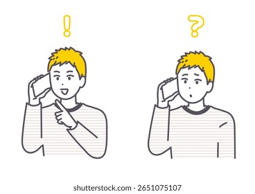 Esta es una ilustración de un joven hablando en su teléfono inteligente. Vector.