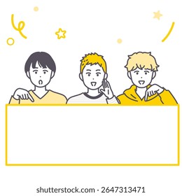 This is an illustration of young men giving notice. vector.