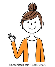 This is an illustration of a young woman who signs ok.