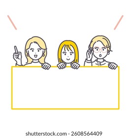 This is an illustration of young women giving notice. vector.