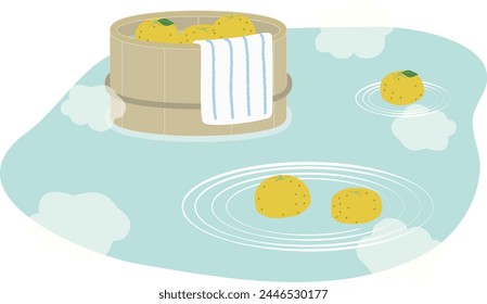 This is an illustration of a yuzu bath, one of the medicinal baths.　