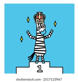 This is an illustration of a zebra becoming a champion in some competition and climbing on the podium.