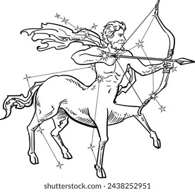 This is an illustration of the zodiac constellation - Sagittarius with constellation lines.