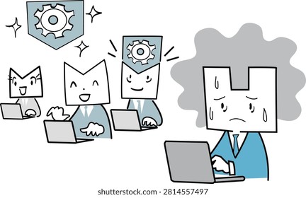 This is an illustrative image depicting a sense of anxiety arising from a mismatch between one's skills and the company.