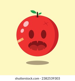 "This illustrative image showcases a red monster apple with an open mouth and plaster, making it perfect for t-shirt designs, book covers, apparel, character profiles, and more."