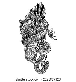 this illustrator is black work style, snake and bird illustration