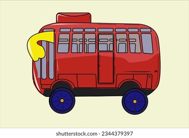 This is an illustrator image of a miniature mini bus, a red bus, a cute bus, a unique bus