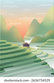 Esta imagem parece ser uma ilustração estilizada e artística de uma árvore crescendo em uma colina rochosa ou montanha. A árvore tem um tronco curvo e ramos espalhados com folhas em vários tons de verde