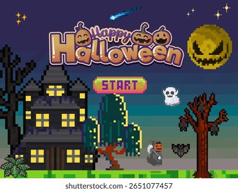 This image appears to be the title screen of a pixel art-style Halloween-themed game