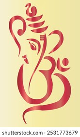 Esta Imagen es una representación artística de Lord Ganesha, una deidad prominente en el hinduismo, utilizando trazos abstractos y caligráficos. El diseño forma creativamente la cara de Ganesha