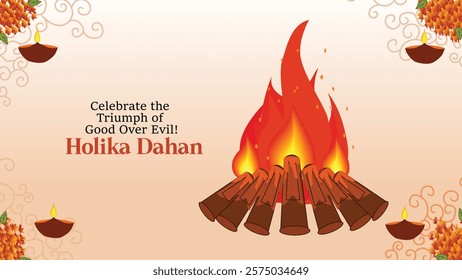 This image beautifully captures the Holika Dahan ceremony, symbolizing the triumph of good over evil during the Holi festival. The bonfire in the image reflects the traditional fire ritual performed b