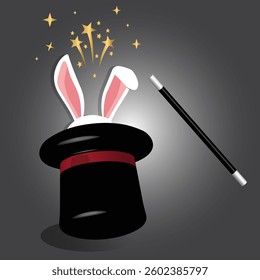 This image beautifully represents the iconic magic hat trick, where a magician seemingly pulls a rabbit out of an empty top hat. 