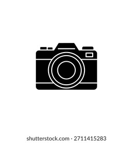 Esta Imagen es un ícono de cámara negro con Botones. El diseño de la cámara muestra el equipo de Fotografía. Es un Vector gráfico moderno perfecto para temas de diseño y tecnología.