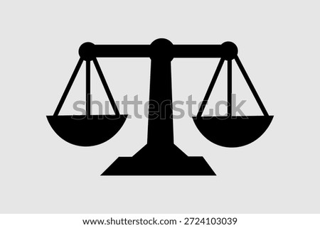 This image is a black silhouette icon of a Scale of Justice or a balancing scale, set against a solid light-grey background.