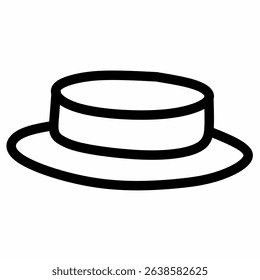 This image is a black and white icon of a boater hat

