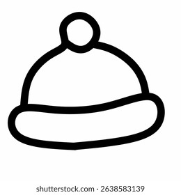 This image is a black and white icon of a beanie hat

