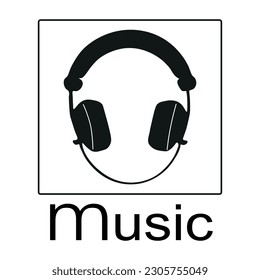  This image is a black and white logo with headphones.
The logo consists of a curved object in the center, surrounded by two circles on either side. 