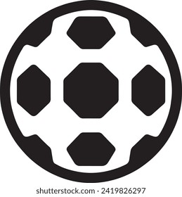 This image is a black and white silhouette of a classic soccer ball, depicted with pentagon patterns. It is universally recognized as a symbol of soccer.