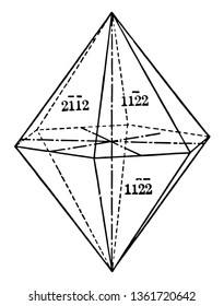 This image is called the second order pyramid, in which there are three faces, each of which equals two horizontal axes alike, vintage line drawing or engraving illustration.