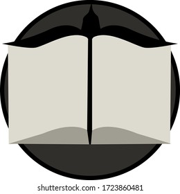 This image can be used as a logo for a literary club, bookstore, or library. In the center of the picture there is an allusion to the Raven, which is a symbol of wisdom.
