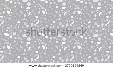 This image captures a seamless terrazzo pattern with varied gray stone chips and specks embedded in a light gray matrix, mimicking polished concrete flooring for a modern, textured surface effect.