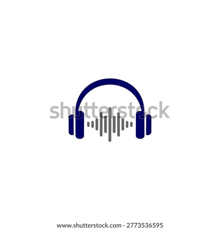This image is a clean, modern audio logo featuring a pair of navy blue over-ear headphones.