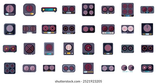 This image is a collection of induction cookers with different heating zones, perfect for stock photos, infographics, websites, and more