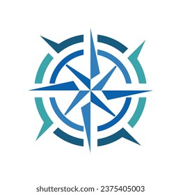 this is an image of a compass rose in blue color in flat modern style on a white background