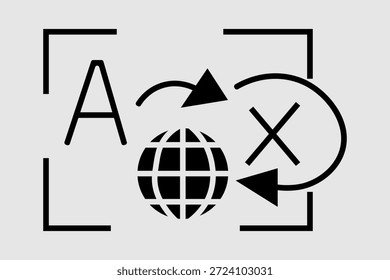 This image is a conceptual graphic representing language translation and global communication.
