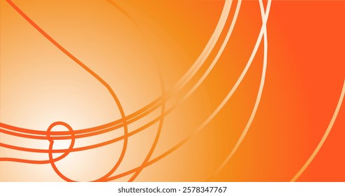 This image contains thin curved lines in red-orange hues forming an abstract pattern. The background transitions from orange to white, adding depth and contrast.