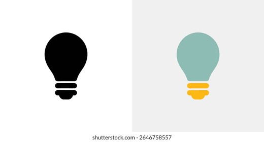 This image contrasts a black lightbulb icon with a modern teal and gold colored version. Perfect for showcasing icon styles, design comparisons, or concept visualization.