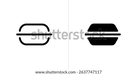 This image contrasts two burger icons on a clean white background. One displays a rounded bun shape, the other a more angled design, both simplistic, in black.