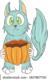This image is a cute illustration of a baby wolf at Halloween that can be used to make greeting cards or decorations and others as needed