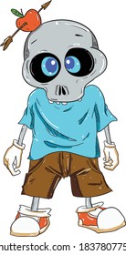 This image is a cute illustration of a skeleton at Halloween that can be used to make greeting cards or decorations and others as needed
