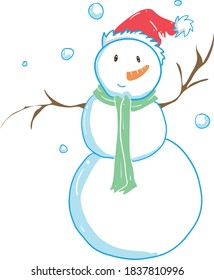 This image is a cute illustration of a snowman at Christmas that can be used to make greeting cards or decorations and others as needed