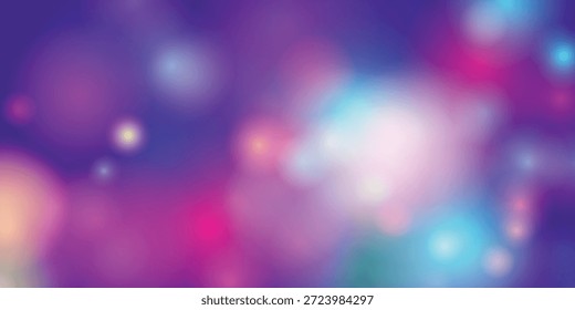 This image depicts an abstract representation of a cosmic night sky. It features a vibrant blend of purples, blues, and pinks, creating a mesmerizing and ethereal atmosphere. The blurred lights and bokeh effects suggest distant stars and galaxies, evoking a sense of wonder and mystery.