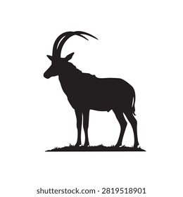 This image depicts an addax antelope silhouette against a white background showcasing