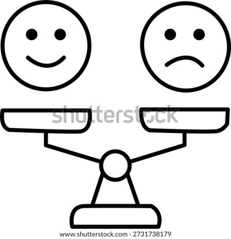 This image depicts a balance scale with two faces representing happiness and sadness. The happy face is on the left side, while the sad face is on the right side. The scale is balanced, indicating an equilibrium between these two emotions.