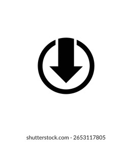 Esta imagem representa uma seta preta para baixo dentro de um círculo minimalista. O gráfico é definido em um plano de fundo branco, destacando a simplicidade do design.