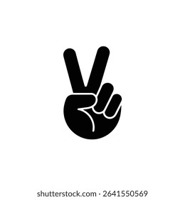 This image depicts a black silhouette of a hand gesture on a white background. The hand is making a V sign, often symbolizing victory or peace.