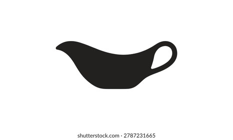 This image depicts a black silhouette of a sauceboat on a white background. The distinctive feature is its silhouette style.